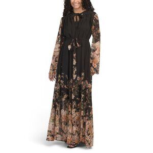 NANCY YANG Black Long Sleeve Printed Maxi Dress